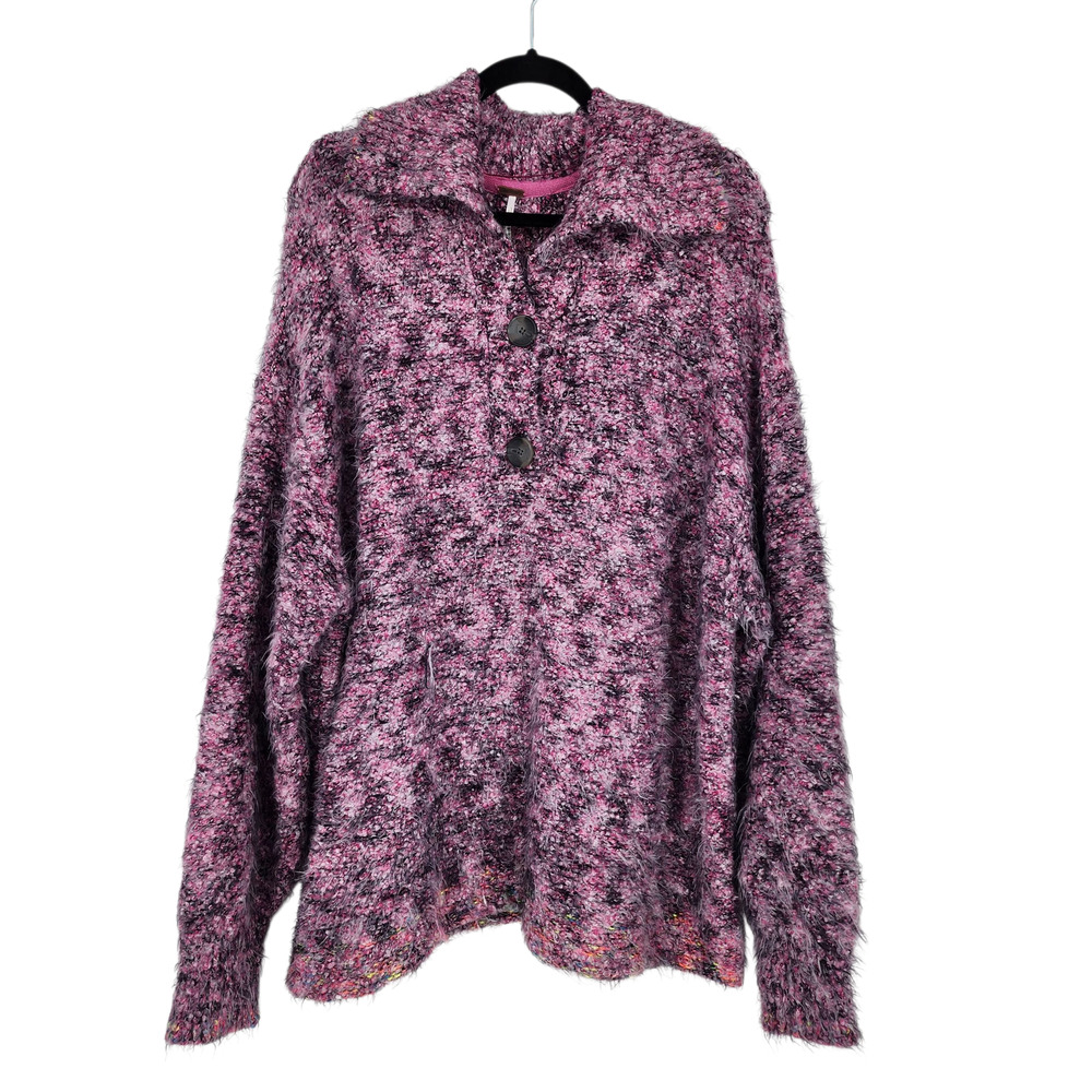 Free People Women's Stellar Pullover Shocking Pink Knit Sweater Size XS